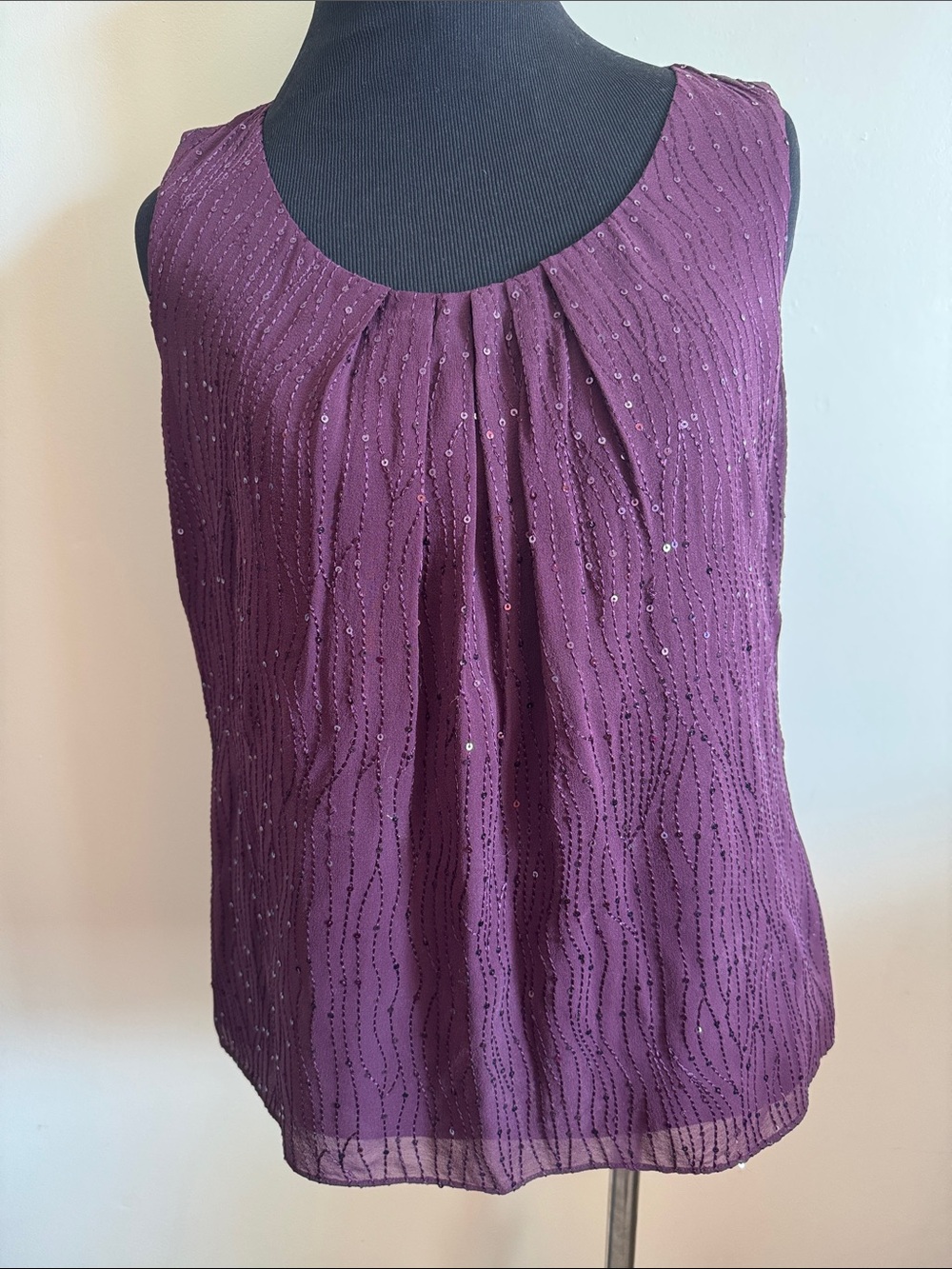 Talbots Sleeveless Sequin Pleated Blouse